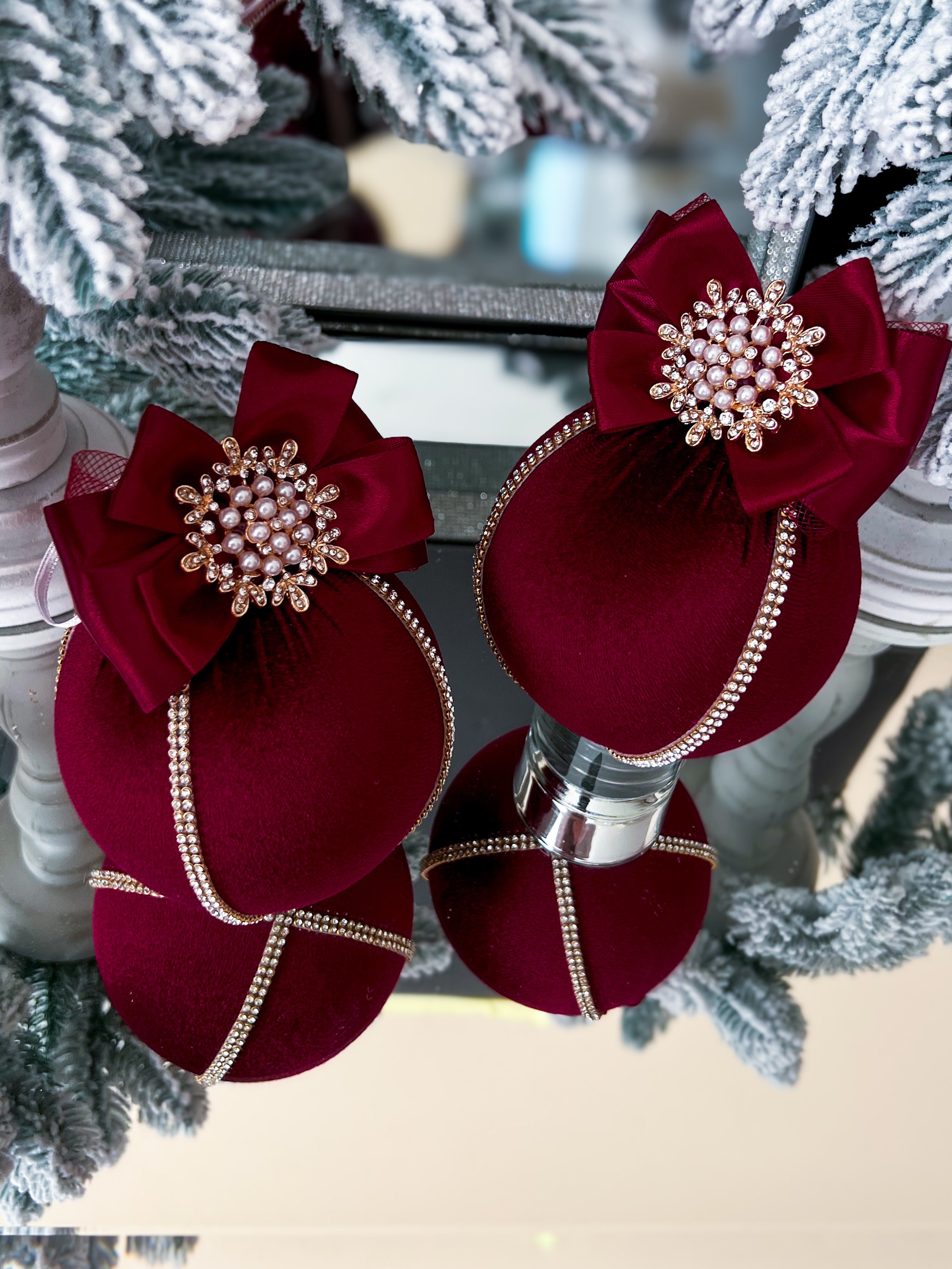 Burgundy Christmas Ornaments 3.97/ 3,15,dark Red Velvet Xmas Balls ...