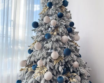 Set 48 Palline Di Natale In Velluto Beige E Creme, Diametri 8/6/4 Cm, Decorazioni Per Albero E Casa