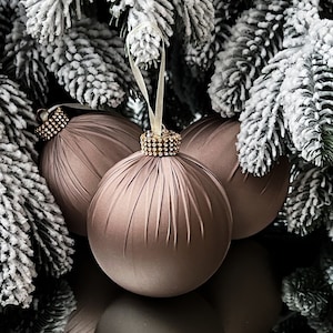 BEIGE TREE DECORATIONS| Dark beige| Handmade silk Christmas tree decorations, beige Christmas ornaments, beige Christmas balls, Xmas gift