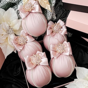 Blush pink Rhinestone Christmas 3.97&quot;decorations/blush pink satin xmas Tree Ornaments/pink holiday ornament/ pink decorations for home tree