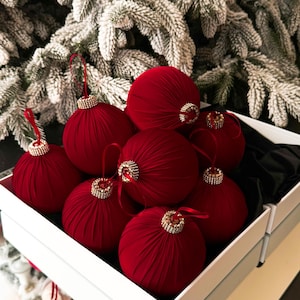 CHRISTMAS DARK RED 4” silk decorations,12 pcs  set, wine red  Christmas ornaments,dark red Christmas  balls,red decorations for home tree