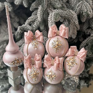 BLUSH PINK Christmas 6pcs  tree deco set, pink Christmas decoration,pink Christmas baubles pink Christmas holiday ornaments, Christmas ball