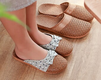 Natural woven rattan slipper with Japanese minimalist style and artisanal handmade