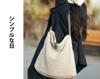 Tote Canvas daily shoulder bag with large capacity and handcrafted tote in Japanese minimalist style