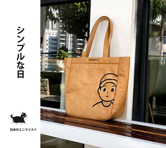 Tote Daily Bag in Washable Kraft Paper With Japanese Minimalist