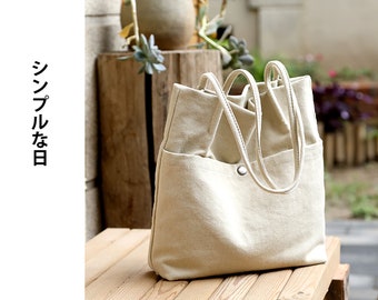 Tote Canvas daily shoulder bag with large capacity and handcrafted tote in Japanese minimalist style