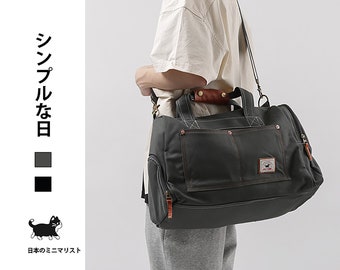 Sac bandoulière en toile coton biologique pour voyage avec grand capacité et design artisanale en style minimaliste japonais