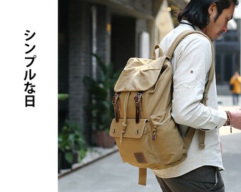 Daily school backpack in organic cotton canvas and handmade in Japanese minimalist style.