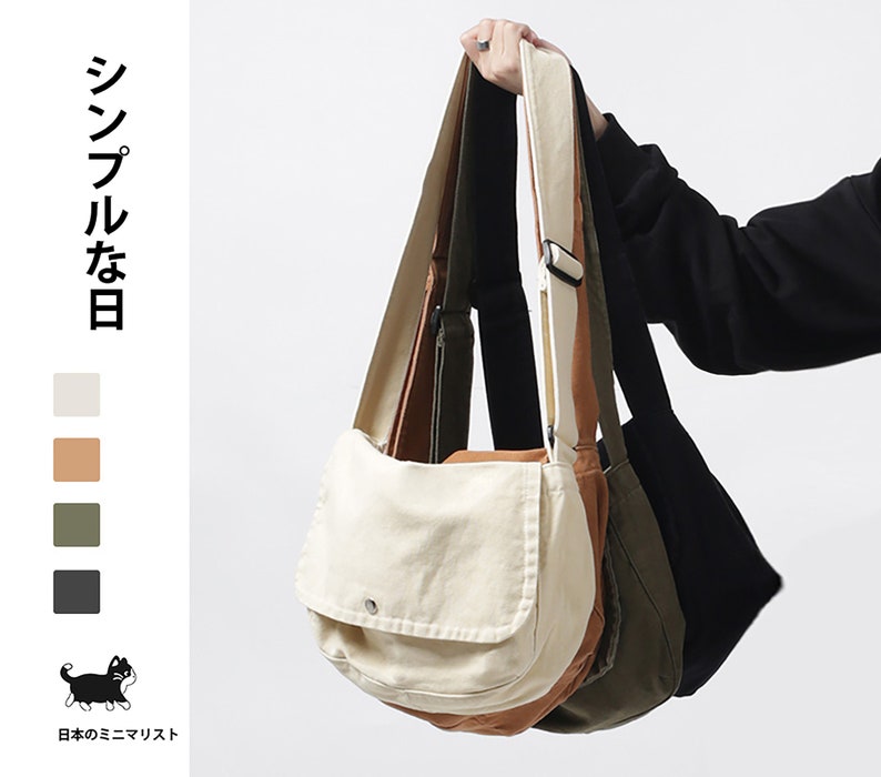 Sac de messager bandoulière en toile coton biologique et fait main artisanal en style minimaliste japonais zdjęcie 1
