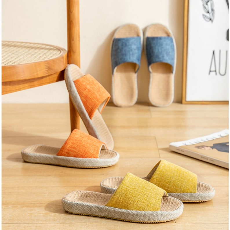 Pantofola in cotone e lino in stile minimalista giapponese e realizzata artigianalmente immagine 5