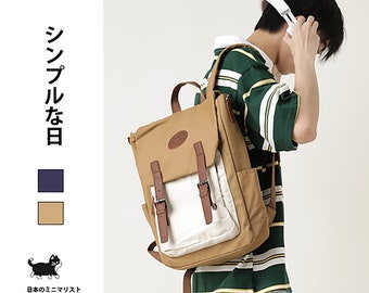 Daily school backpack in organic cotton canvas and handmade in Japanese minimalist style