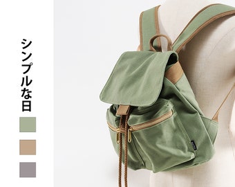 Women's daily school backpack in organic cotton canvas and handmade in Japanese minimalist style