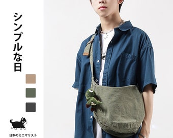 Sac Hobo bandoulière quotidien en toile coton biologique et fait main artisanal en style minimaliste japonais