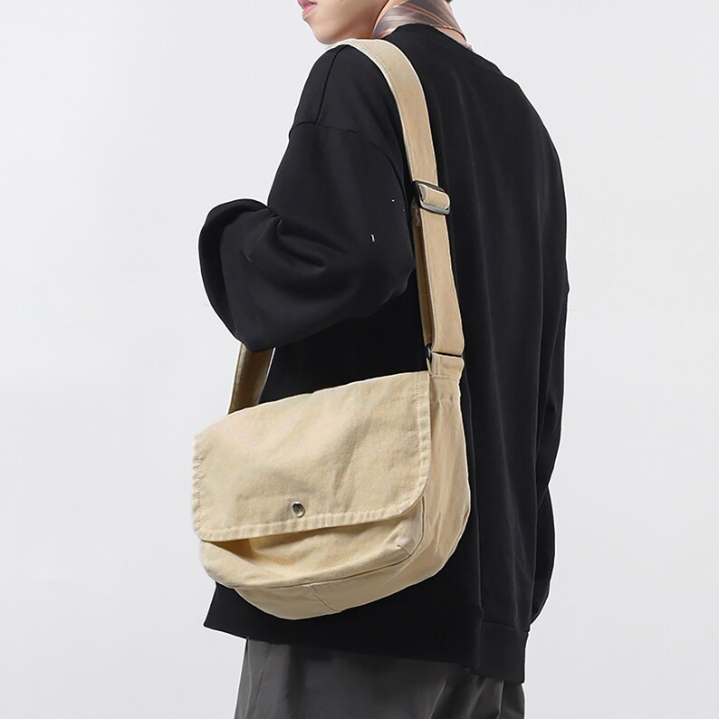 Sac de messager bandoulière en toile coton biologique et fait main artisanal en style minimaliste japonais Khaki