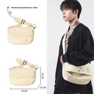 Sac de messager bandoulière en toile coton biologique et fait main artisanal en style minimaliste japonais zdjęcie 3