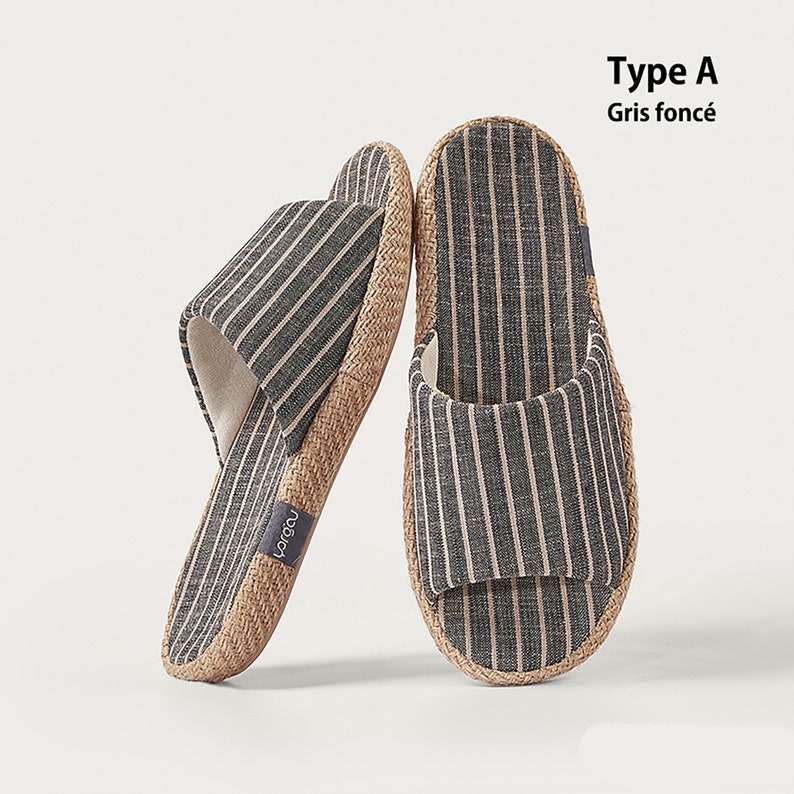 Baumwoll und Leinenpantoffel im japanischen minimalistischen Stil und handgefertigt Type A
