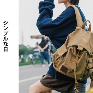 Damen-Reiserucksack aus Bio-Baumwoll-Canvas, handgefertigt im minimalistischen japanischen Stil