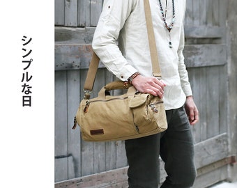 Sac bandoulière en toile coton biologique pour voyage avec grand capacité en style minimaliste japonais