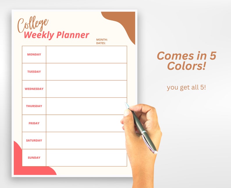 College Weekly Planner Printable