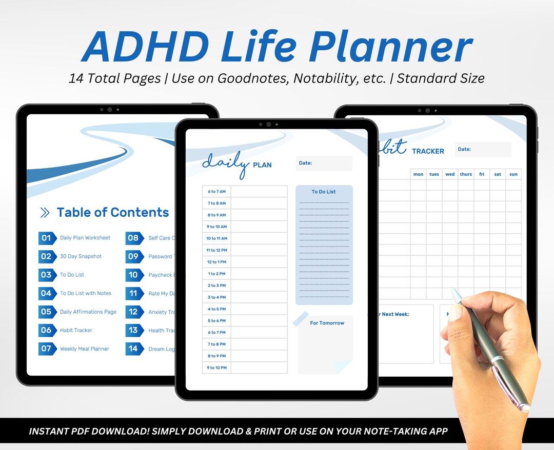 ADHD Digital Goodnotes Planner, ADHD Planner, ADHD Journal, Adult Daily