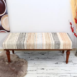 Frontdoor Bench, Piano Bench, Ottoman Bench, Upholstered Bedroom Stool, Turkish Rug Bench, Kilim Bench, Home Decor Bench, Handmade Bench