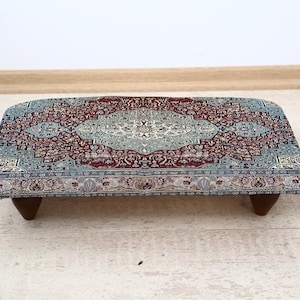 Turkish Footstool, Handmade Kilim Ottoman, Ethnic Patterned Footrest for Rustic Home Decor and Cozy Living Spaces, Kilim Ottoman