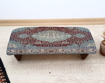 Turkish Footstool, Handmade Kilim Ottoman, Ethnic Patterned Footrest for Rustic Home Decor and Cozy Living Spaces, Kilim Ottoman