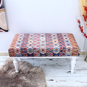 Entryway Bench, Turkish Rug Bench, Retro Bench, Bed End Bench, Window Bench, Front Door Bench, Upholstered Dining Bench, Study Desk Bench