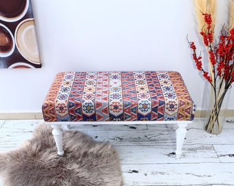 Entryway Bench, Turkish Rug Bench, Retro Bench, Bed End Bench, Window Bench, Front Door Bench, Upholstered Dining Bench, Study Desk Bench