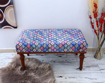 Bohemian Bench, Ottoman Bench, Footstool Bench, Bedroom Bench, Piano Bench, Vanity Bench, Lounging Bench, Upholstered Bench, Geometric Bench