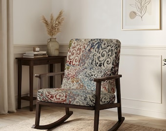 Outdoor Chair, Upholstered Glider, Boho Chair, Toile Rocker, Porch Chair, Handmade Rocker, Decorative Armchair, Unique Seat