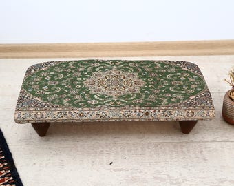 Oriental Footstool with Middle Eastern Patterns, Handmade Ottoman Seat with Ethnic Rug Design, Bohemian Accent, Turkish Upholstered Footrest