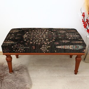 Upholstered Wood Ottoman Bench, Handmade Ottoman Bench, Farmhouse Decor, Bench For Entryway, Aztec Upholstered Bench, Turkish Rug Bench,
