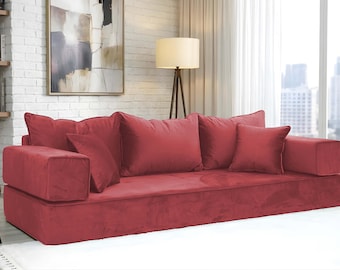 Arabic Majlis Modular Sofa Set, Modern Velvet Floor Sofa, Custom Color Modular Seating, Modular Floor Sofa Velvet, Contemporary Living Room