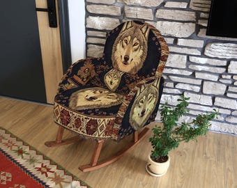 Sedia a dondolo, angolo lettura a tema fauna selvatica, sedia a dondolo imbottita, regalo fatto a mano, sedia da giardino, sedia per l'allattamento, sedia da biblioteca, sedia a due posti