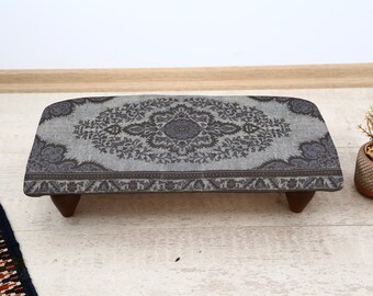 Tribal Designed Footbench with Handwoven Kilim Upholstery, Rustic Wooden Ottoman for Entryway or Living Room, Ethnic Accent Furniture