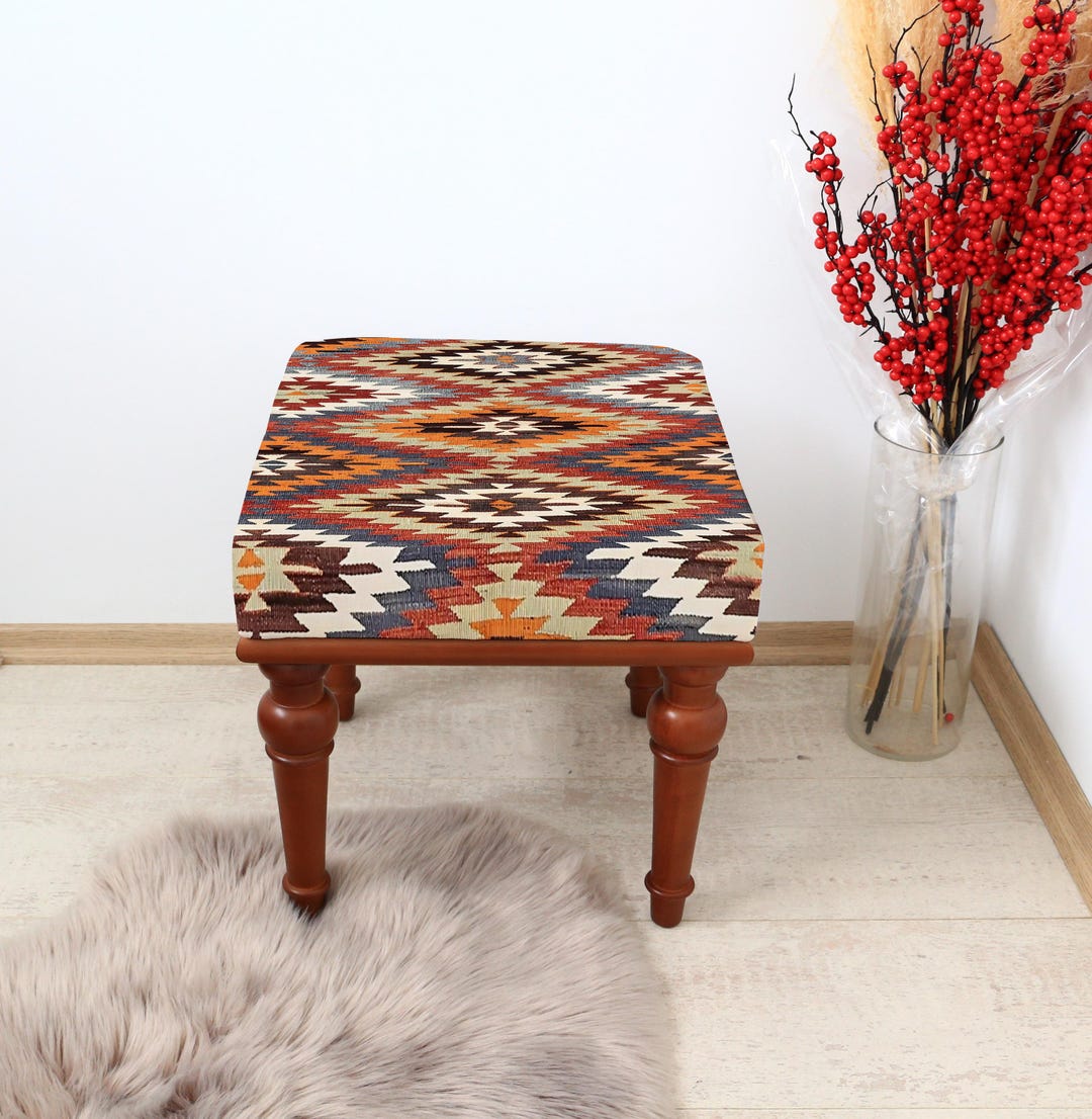 Native Design Stool Colorful Tribal Cozy Square Stool With Vibrant Patterns, Bohemian ...