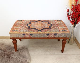 Turkish Inspired Bench, Bohemian Home Decor Bench, Ottoman Bench Furniture, Entryway Furniture, Bedroom Stool, Decorative Ottoman Bench