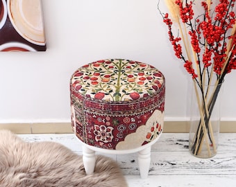 Kilim Design Footstool Bench, Entryway Ottoman And Dressing Table Seating, Round Pouf Chair for Living Room & Kitchen Decor, Yoga stool