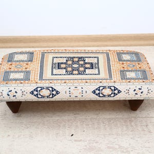Antique Foot Board with Rug Pattern, Vintage Kilim Ottoman, Handmade Ethnic Footstool for Rustic Home Decor, Rug Pattern, Turkish Stool
