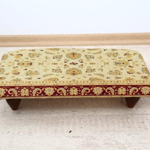 Oriental Floral Footrest, Cozy Ottoman Stool, Vintage Flower Pattern Footstool, Traditional Boho Decor, Floral Patterned Wooden Accent