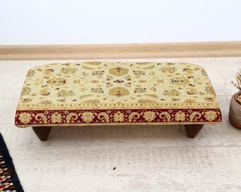 Oriental Floral Footrest, Cozy Ottoman Stool, Vintage Flower Pattern Footstool, Traditional Boho Decor, Floral Patterned Wooden Accent
