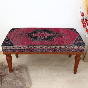 Bench with Kilim Cover, Handwoven Ottoman Style Bench, Turkish Accent Furniture, Bohemian Living Room Bench, Unique Bench for Home Decor