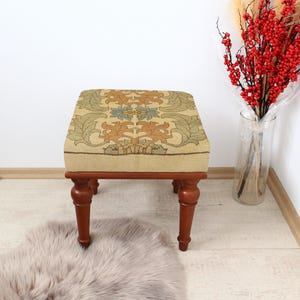 Handmade Ottoman Coffee Table Bench With Animal Print Persian Rug, Farmhouse Upholstered Bench,Ottoman Coffee Table Bench,Coffee Table Bench