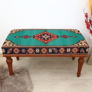 Foot Stool Ottoman, Turkish Rug Design Bench, Long Seat, Upholstered Bench, Coffee Table Bench, Lobby Bench, Minimalist Hallway Bench