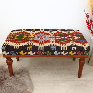 Vintage rug bench, Study desk bench, Piano bench, Bench for bedroom, Ottoman bench, Hallway bench, Upholstered bench , Striped bench