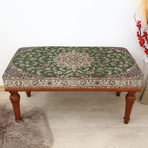 Bohemian Bench, Wood Work Bench, Entryway Bench, Porch Bench, Piano Bench, Upholstered Bench, Ottoman Bench, Custom Made Kilim Design Bench