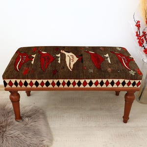 Animal Pattern Bench, Coffee Bench, Ottoman Bench, Upholstered Bench, Turkish Rug Bench, Kilim Bench, Home Decor Bench, Handmade Bench