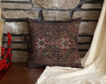 Decorative Turkish Kilim Pillow, Handmade Cushion Cover, Authentic Vintage Pillow, Rustic Cozy Bohemian Accent for Living Room or Bedroom
