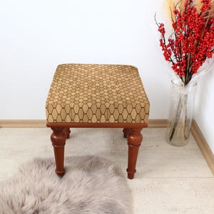 Beige Ottoman Bench - Upholstered with Brown Blue Turkish Rug Patterns , Wood Bench, Bench for living room farmhouse boho bench